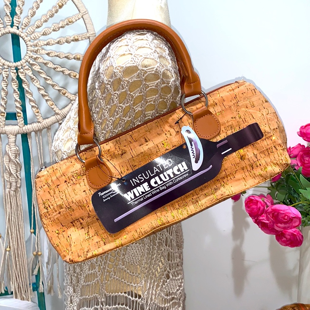 Insulated Wine Clutch Gold Sparkled Cork Shoulder Bag Champagne Tote